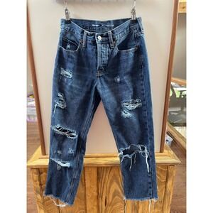 Old Navy Womens Slouchy Straight High Rise Distressed Ripped Jeans Dark Wash 0